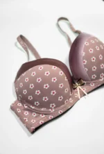 Bronze Flower Print Push-Up Bra with Adjustable Straps - Image 5