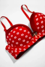 Red Flower Print Push-Up Bra with Adjustable Straps - Image 5