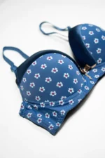 Blue Flower Print Push-Up Bra with Adjustable Straps - Image 5