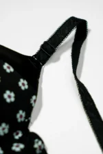 Black Flower Print Push-Up Bra with Adjustable Straps - Image 3