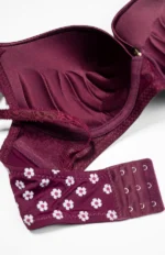 Maroon Flower Print Push-Up Bra with Adjustable Straps - Image 2
