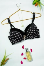 Black Flower Print Push-Up Bra with Adjustable Straps - Image 5