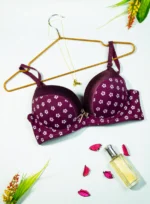 Maroon Flower Print Push-Up Bra with Adjustable Straps - Image 5