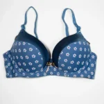 Blue Flower Print Push-Up Bra with Adjustable Straps