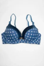 Blue Flower Print Push-Up Bra with Adjustable Straps
