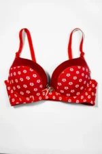 Red Flower Print Push-Up Bra with Adjustable Straps