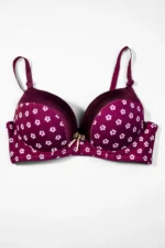 Maroon Flower Print Push-Up Bra with Adjustable Straps