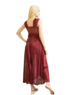 Maroon Satin Long Nighty with Lace Bust Detail - Image 2